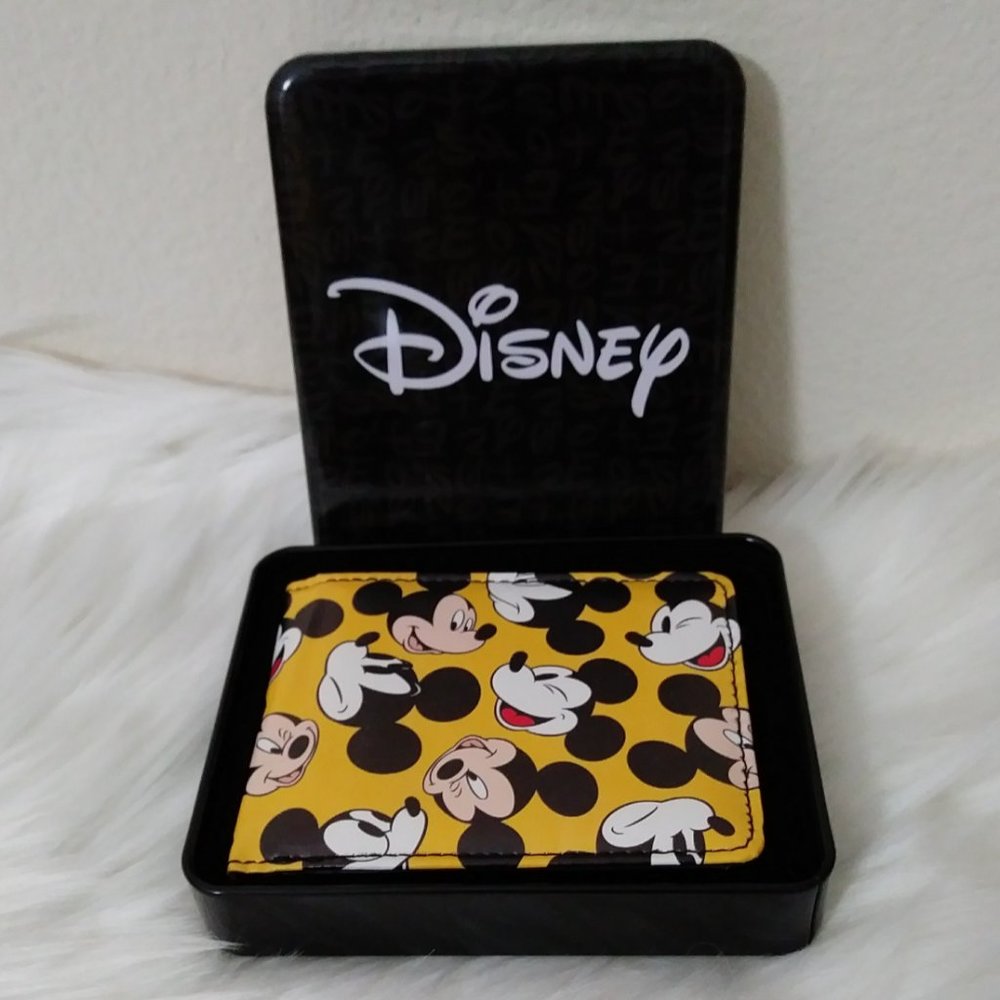 Disney Yellow Mickey and Minnie Bi-fold Wallet with Metal Tin Gift - Picture 10 of 16